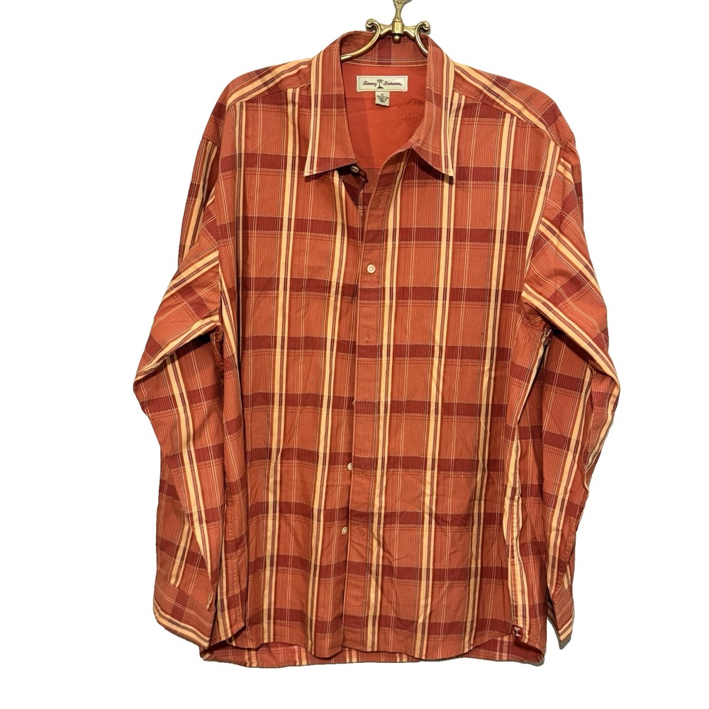 Men's Tommy Bahama Rust Plaid Button Down Shirt Size XL
